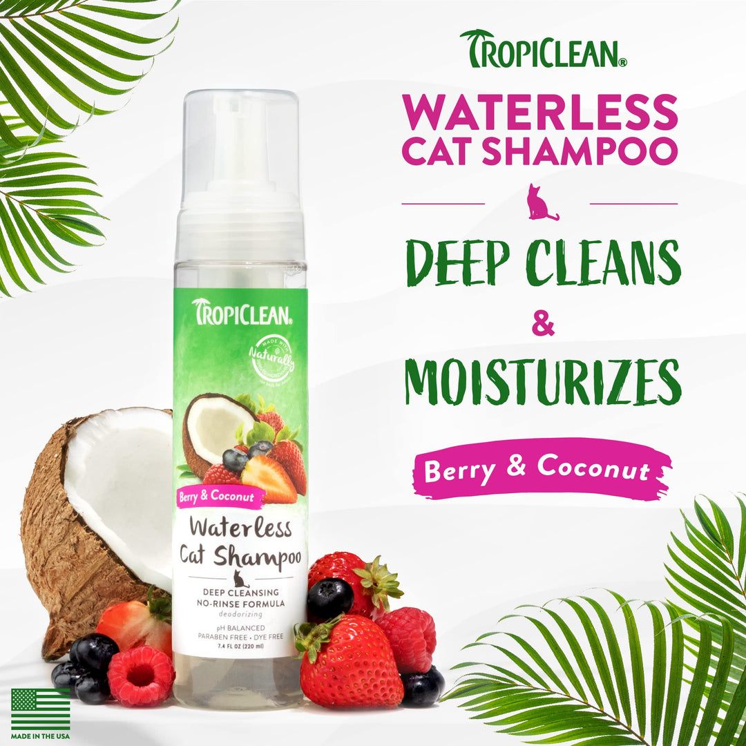 Berry Coconut Waterless Cat Shampoo | Deep Cleansing Dry Shampoo for Cats | Natural Cat Shampoo Derived from Natural Ingredients | Made in The USA | 7.4 oz.