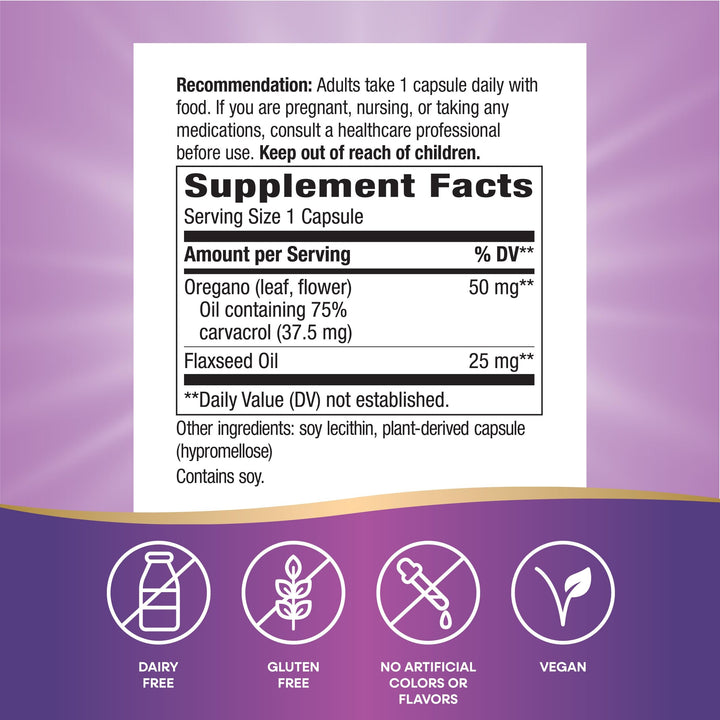 Nature’s Way Oregano Oil – Immune Support Supplement* - 75-85% Carvacrol – Gluten Free – 60 Vegan Capsules