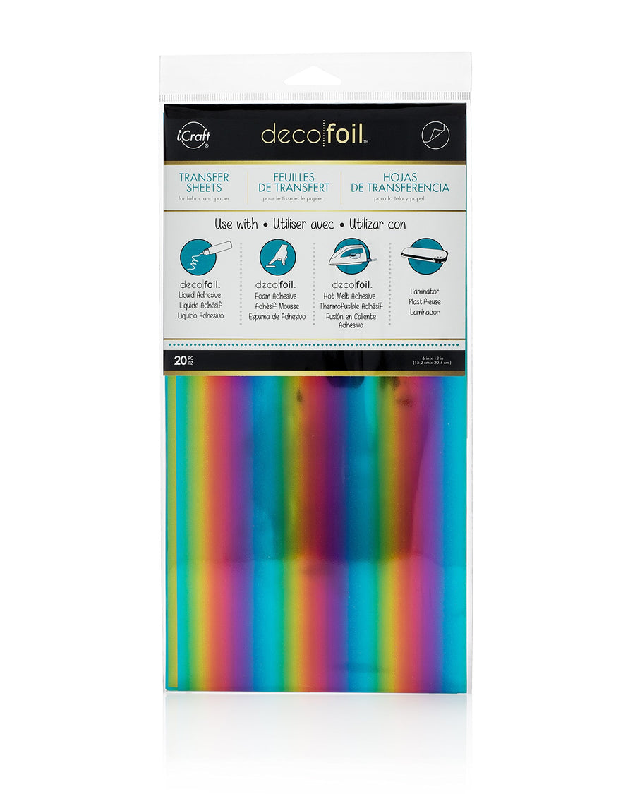 Deco Foil Toner Transfer Sheets 20 pk RAINBOW (6 in x 12 in sheets) use with laser toner designs for cardmaking and Deco Foil Adhesives only