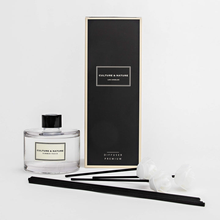 CULTURE &amp; NATURE Reed Diffuser Set 6.7oz (200ml) Summer Peach Scented Diffuser with Sticks Home Fragrance Reed Diffuser for Bathroom Shelf Decor