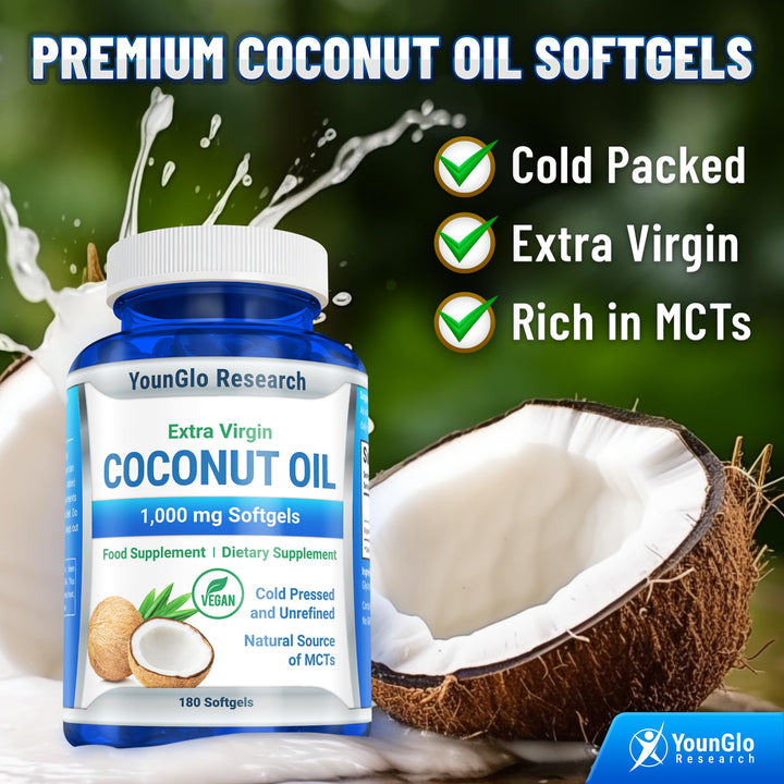 YounGlo Research Coconut Oil 1000 mg 100% Cold-Pressed 