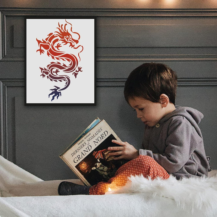 Dragon Stencils 11.7x8.3Inch/29.7x21cm Reusable Dragon Wall Decor Stencil Chinese Asian Oriental Dragon Stencil for Painting on Wall Furniture Fabric Wood