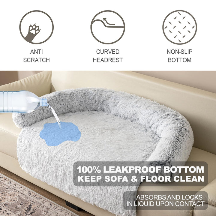 Luxurious Calming Dogs/Cats Bed Mats, Washable Removable Couch Cover, Plush Long Fur Mat, Waterproof Lining, Perfect for Small, Medium and Large Pets (Gradient Gray, XL)