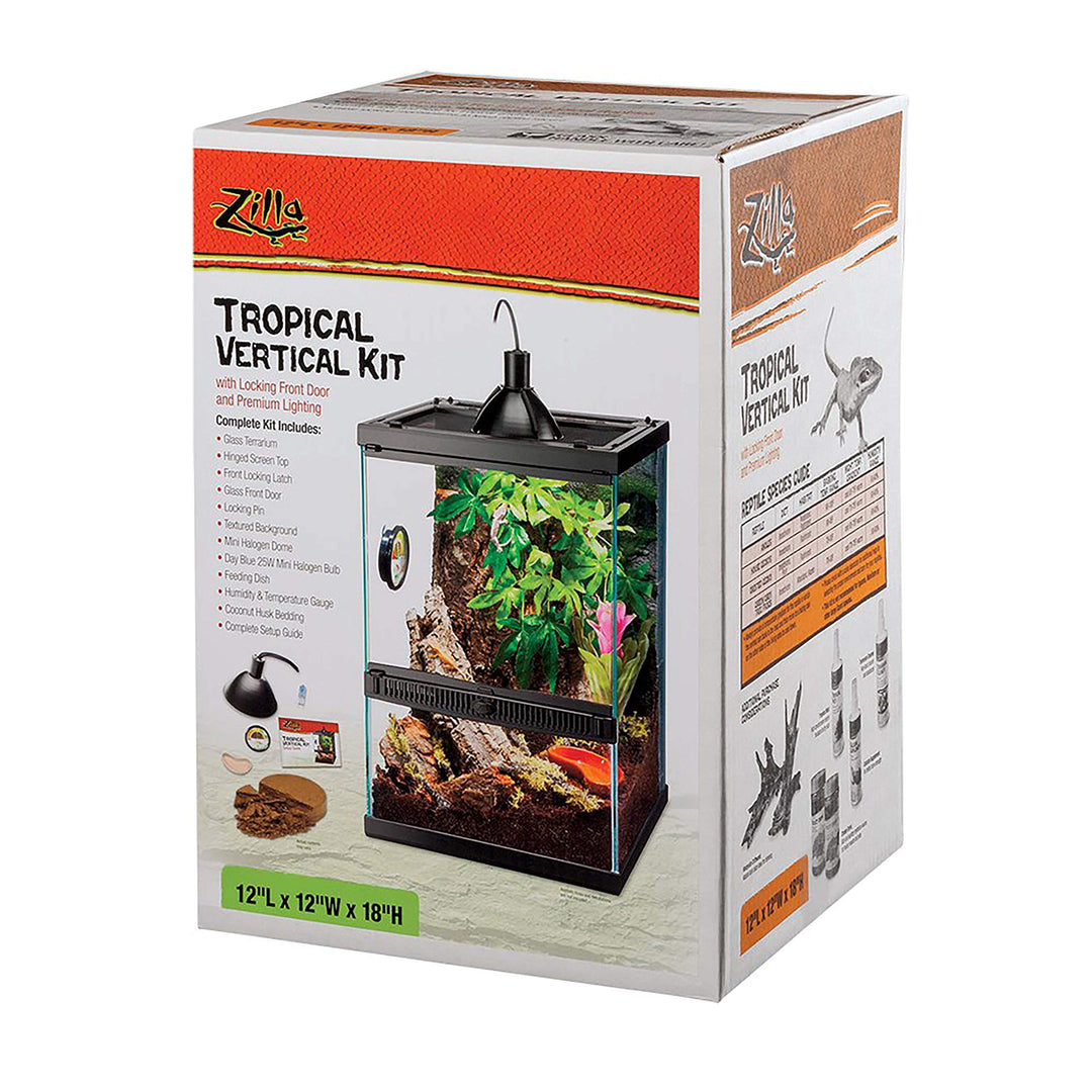 11 Gallon Glass Tropical Vertical Habitat Starter Kit for Small Tree Dwelling Reptiles &amp; Amphibians