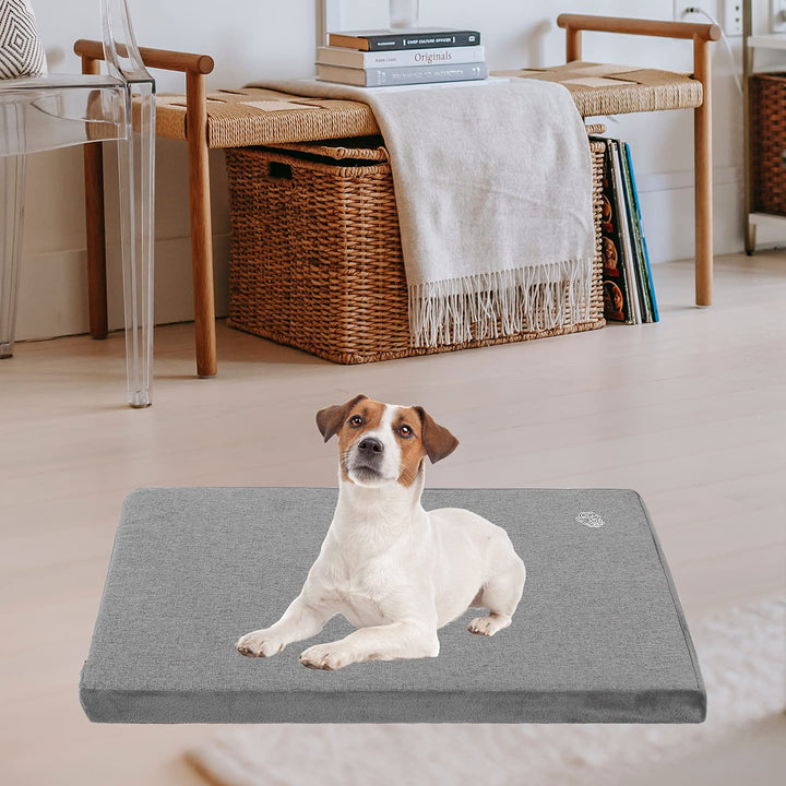 Stylish Dog Bed Mat Dog Crate Pad Mattress Reversible (Cool &amp; Warm), Water Proof Linings, Removable Machine Washable Cover, Firm Support Pet Crate Bed for Small to XX-Large Dogs, Grey