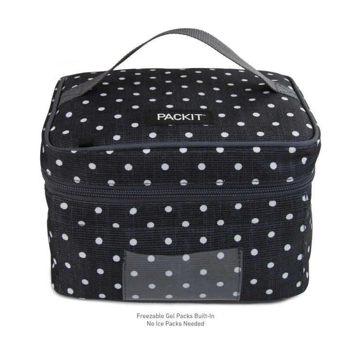 Freezable Bottle Cooler for Breastmilk and Formula, Polka Dots, Built with EcoFreeze Technology, Collapsible, Reusable, Zip Closure and Top Handle, Fits up to four, 5 oz Bottles