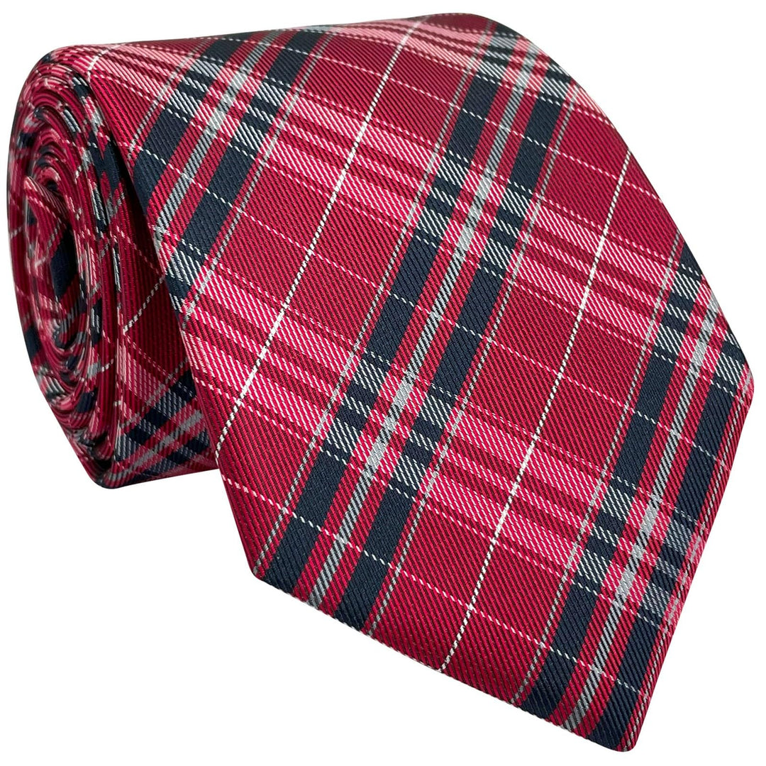Stylish Plaid Checkered Woven Microfiber Men&#39;s Tie - Red and Navy Blue