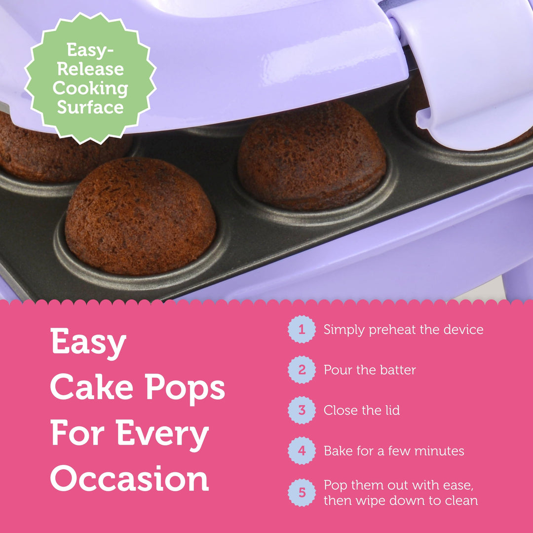 Mini Cake Pop Maker by Select Brands - Easy-to-Use Cake Pop Machine - Cake Pop Recipes Included - Non-stick Coating, Non-skid Feet and Power Light - 9 Cake Pops
