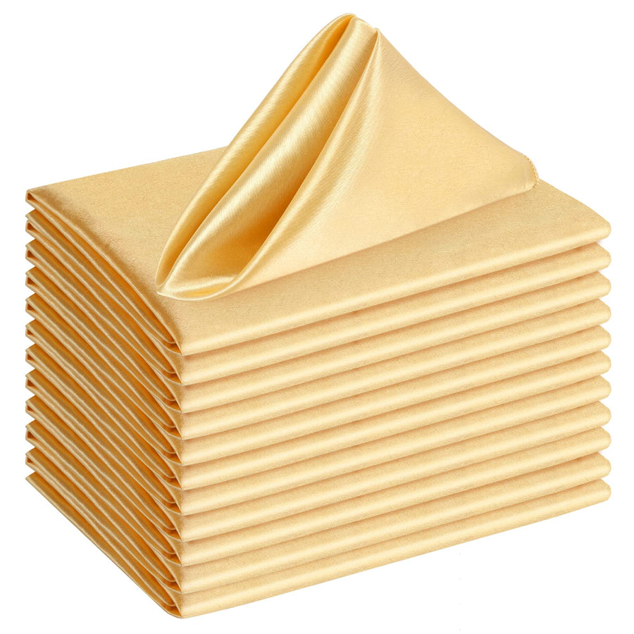 Gold Satin Napkins - 12 Pack Cloth Napkins Soft Smooth Dinner Napkins for Wedding Party Banquet Dinner Table Decoration 17 x 17 Inch Square