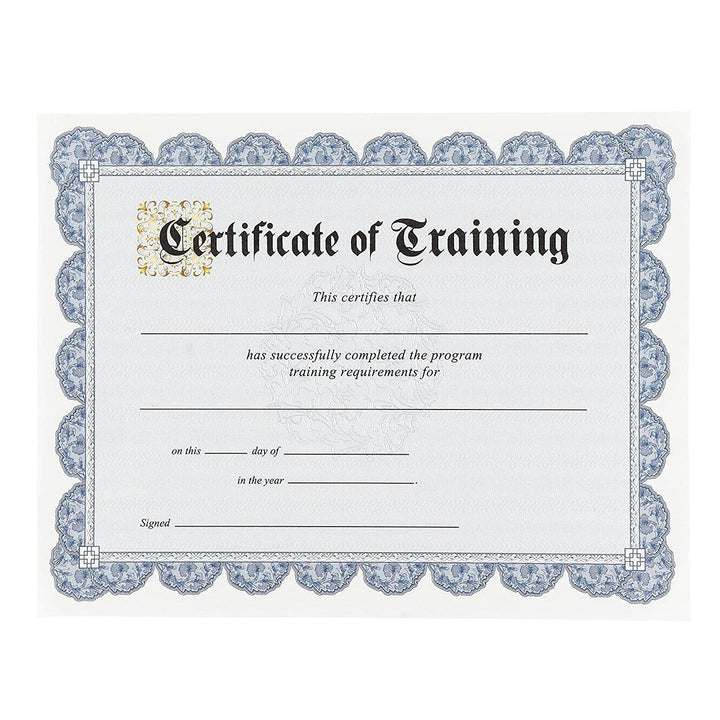 Certificate of Training with Blue Border, Gold Foil Seals (8.5x11 In, 48 Sheets)