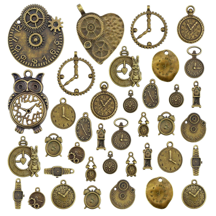 Antiqued Bronze Clock Face Charm Pendant, Wholesale Bulk Lots Mixed Gears Steampunk Charms Pendants DIY for Necklace Bracelet Jewelry Making and Crafting, 100g(38PCS)