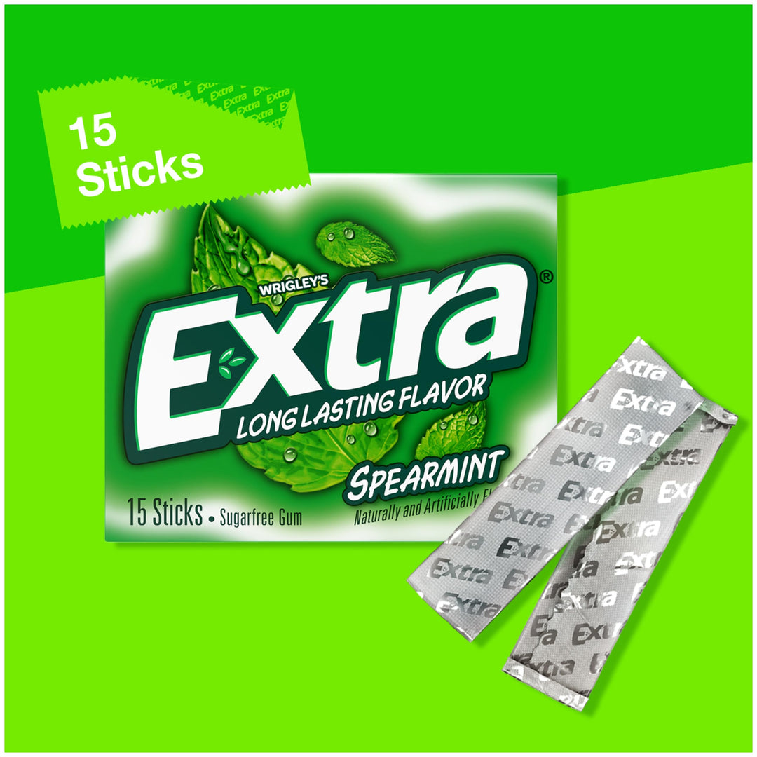 EXTRA Spearmint Sugarfree Chewing Gum, 15 Pieces (Pack of 10)