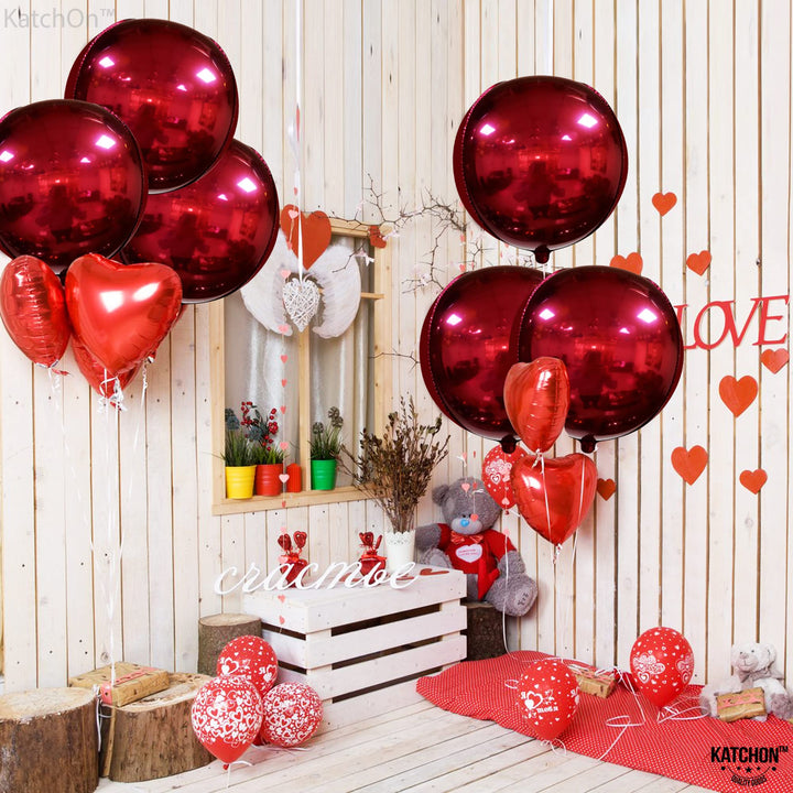 Big 22 Inch Dark Red Balloons - Pack of 6, Red Metallic Balloons | 360 Degree 4D Red Chrome Balloons | Mirror Finish Metallic Red Balloons, Valentines Day