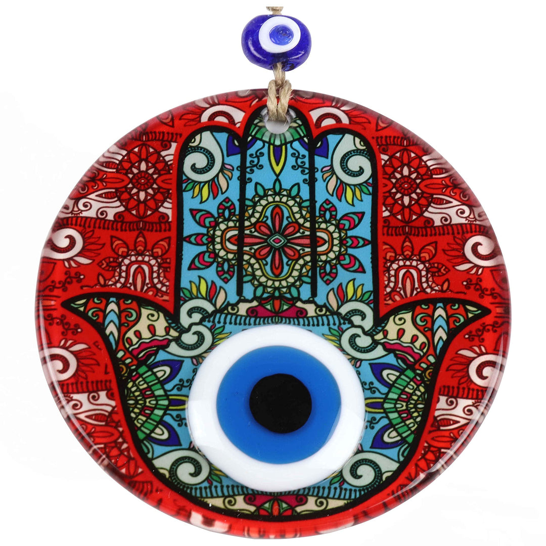 Red Hamsa Hand Evil Eye Decor Home Wall Hanging 4.7 Glass Handmade Nazar Amulet Good Luck Charm