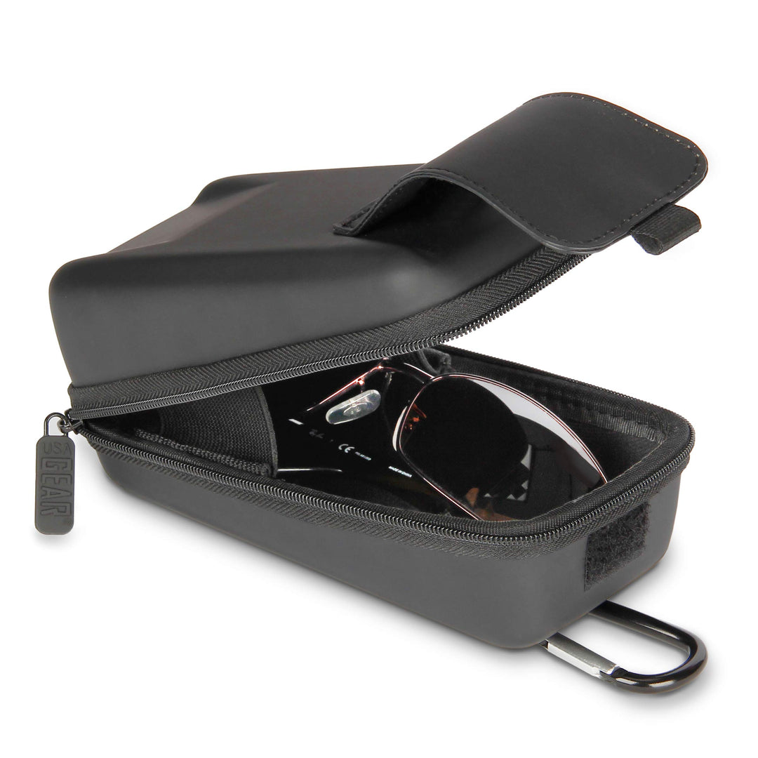 Glasses Case Semi Hard Shell - Sunglasses Case/Safety Glasses Case Compatible with Sunglasses, Safety Glasses and More - Rugged Hard Glasses Case with Belt Loop and Carabiner - Black