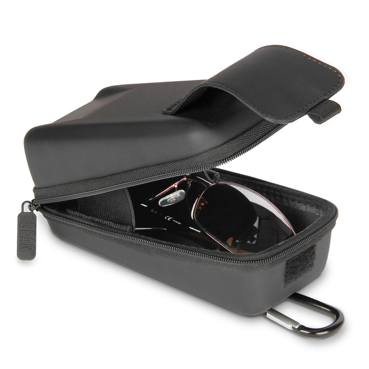 Glasses Case Semi Hard Shell - Sunglasses Case/Safety Glasses Case Compatible with Sunglasses, Safety Glasses and More - Rugged Hard Glasses Case with Belt Loop and Carabiner - Black