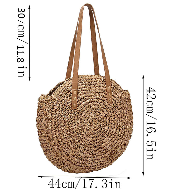 Round Straw Bag Handwoven Natural Summer Beach Shoulder Bag Rattan Crossbody Purse for Women (brown) One Size