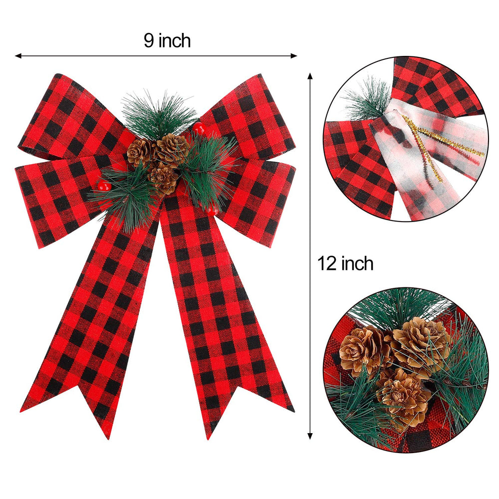 FUNARTY Christmas Red Buffalo Plaid Bows 9 x 12 Inch La