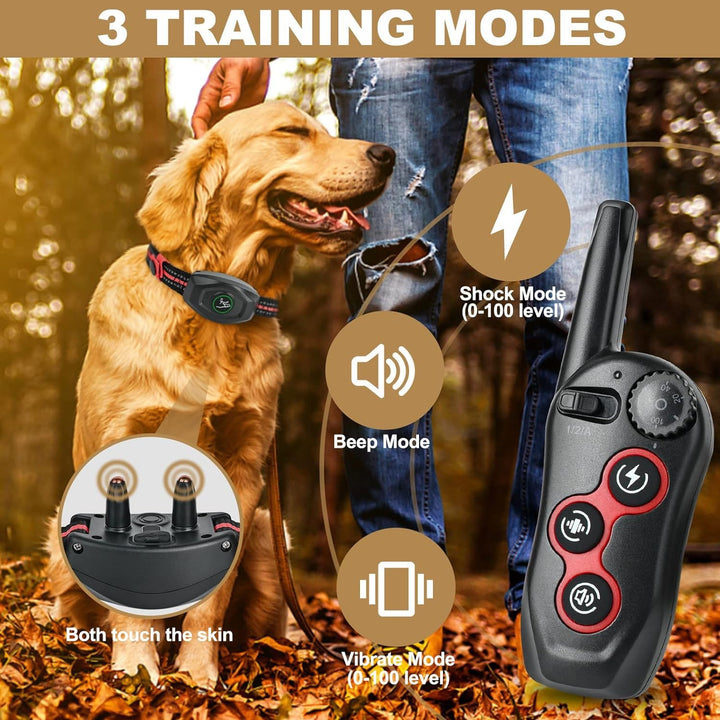 Dog Training Collar - 2 in 1 Rechargeable Remote Dog Shock Anti-Bark Collar w/3 Training Modes, Beep, Vibration, Shock 100% Waterproof, Up 1300Ft Range for Small Medium Large Dogs (Black + Orange)