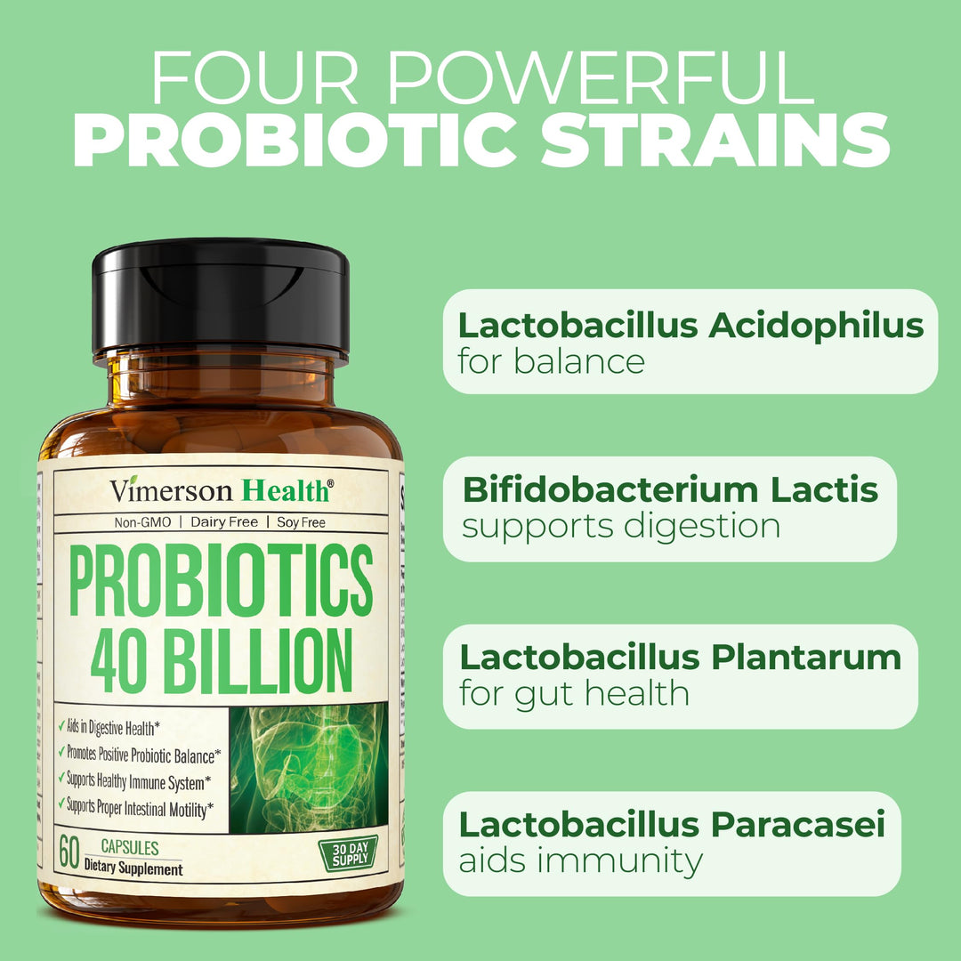 Probiotic 40 Billion CFU - Bifidus Probiotics (Probióticos) and Daily Immune Balance Probiotics for Gut and Digestive Health - 4 Clinically-Studied Strains - Shelf Stable - Dairy &amp; Soy-Free - Non-GMO