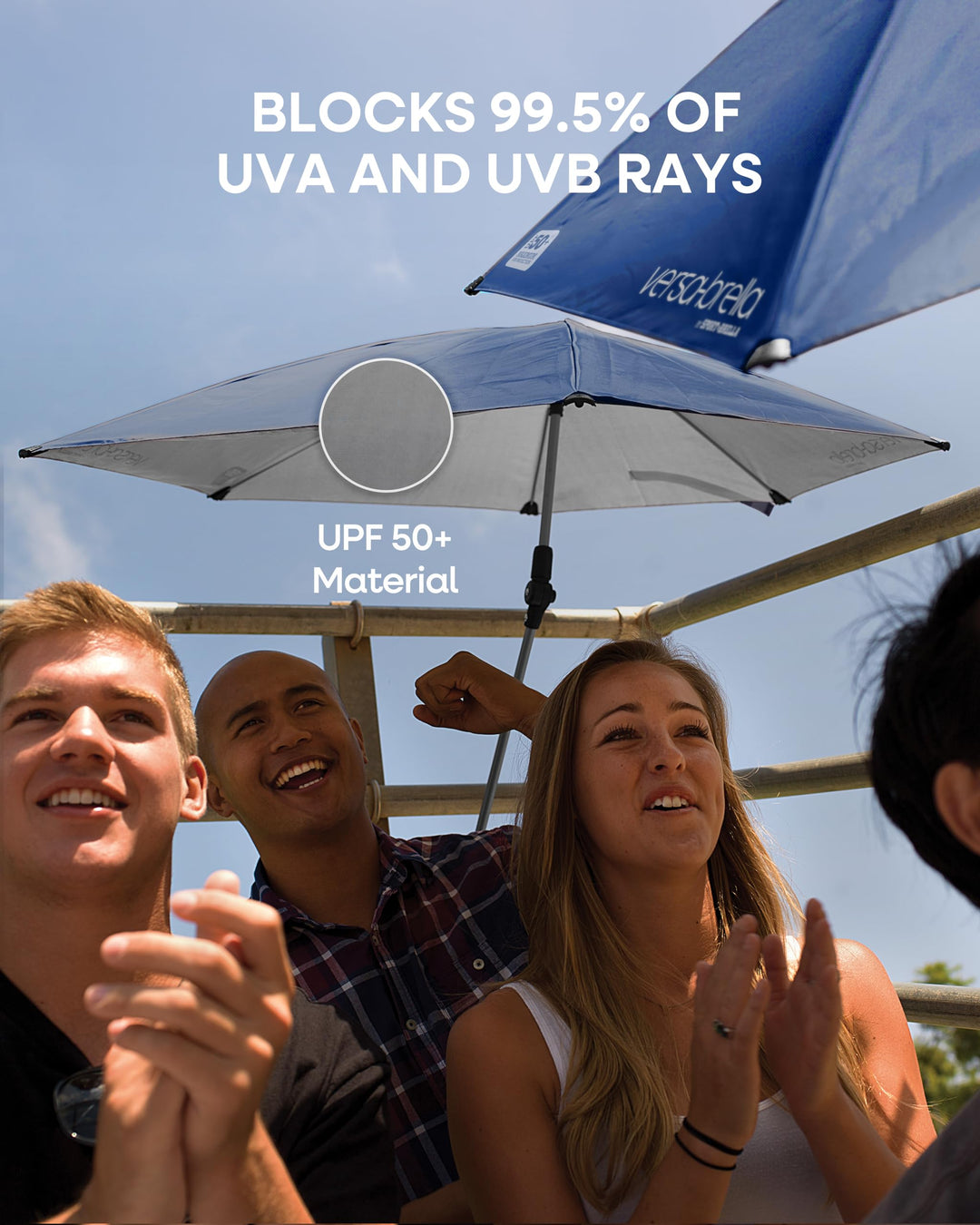 Versa-Brella UPF 50+ Personal Sun Shade - Portable Umbrella for Sports &amp; Outdoors - Secure Clamp, 360-Degree Swivel Adjustable Position for Maximum Sun Protection - Compact with Carry Case