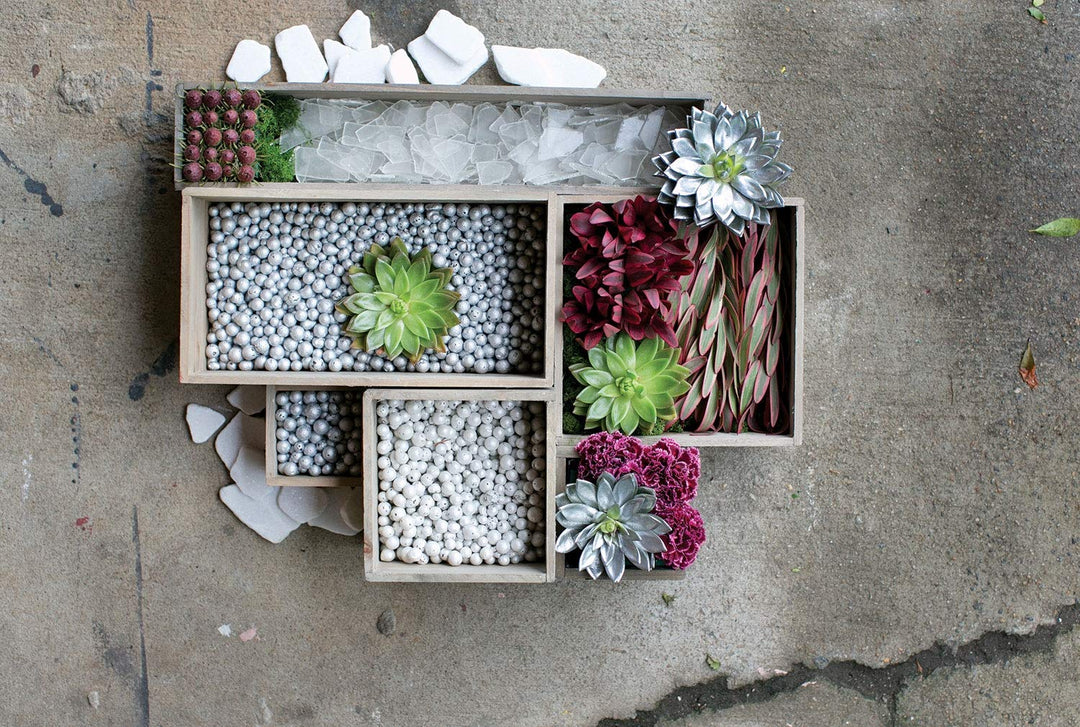 Wood Planter Box Set, Rustic Whitewash, Plastic Liners,