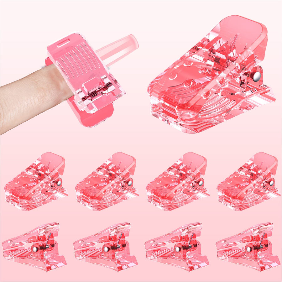 10Pcs Nail Tip Clips, Nail Clips for Polygel, Nail Extension Gel Quick Building Nail Tips Clip for Polygel Nail Kit False Nail Tips and Dual Forms Manicure Nail Art Tools, Pink