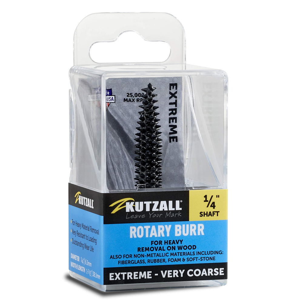 Extreme Taper Rotary Burr, 1/4 Shaft, Very Coarse - Woodworking Attachment for Bosch, DeWalt, Milwaukee. Abrasive Tungsten Carbide, 1/4 (6.3mm) Dia. X 1-1/2 (38.1mm) Length, TX-14C