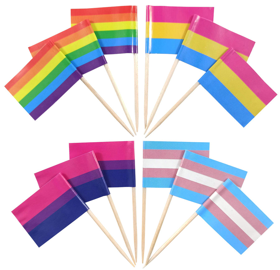 Rainbow Gay Pride Toothpick Flag LGBT Mini Small Transgender Trans Pride Flag Pan Bi Cupcake Topper Flags, 4 kinds, 200 pcs