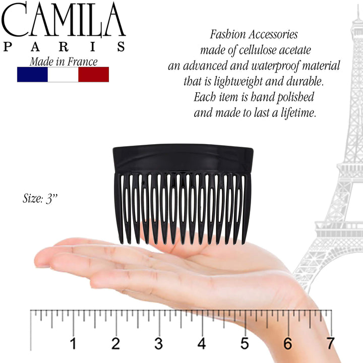 Paris French Hair Side Comb, Strong Hold Grip Hair Clips for Women, No Slip and Durable Styling Girls Hair Accessories, Made in France with Cellulose