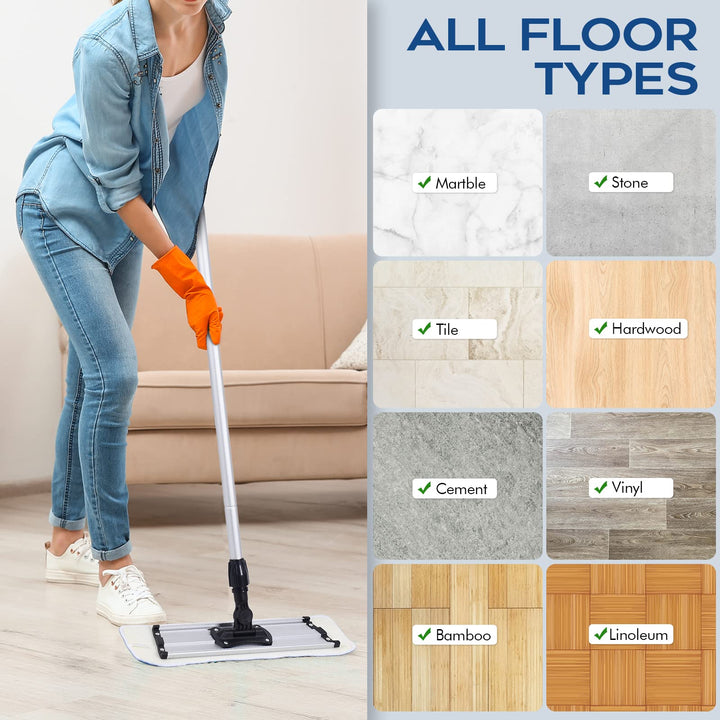 MATTHEW 18&#39;&#39; Microfiber Spray Mop Replacement Pads Heads for Wet Dry Reusable Mops Floor Home Commercial Cleaning Refills, Machine Washable Fits Compatible with Bona Mop&amp;Most Spray Mops Blue (3 Pack)