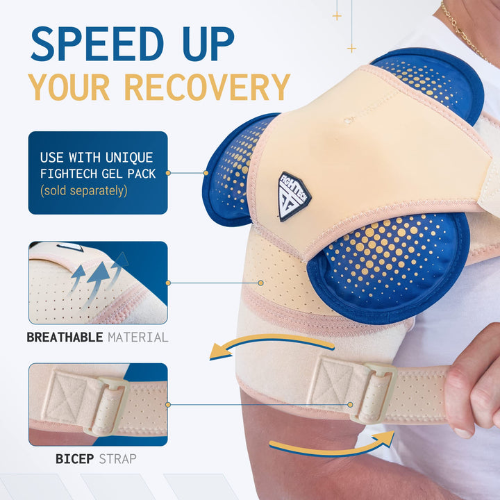 FIGHTECH Shoulder Brace for Torn Rotator Cuff for Men and Women - 4 Sizes - Support & Pain Relief (Nude, Small/Medium)