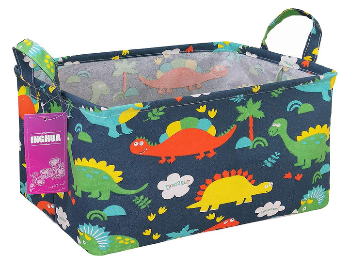 Rectangular Storage Basket Fabric Organizer Bin for Toys,Books,Clothes,Gifts,Pets-Perfect for Home,Office,Nursery,Dorm,Shelf(Rec Forest Dinosaurs)