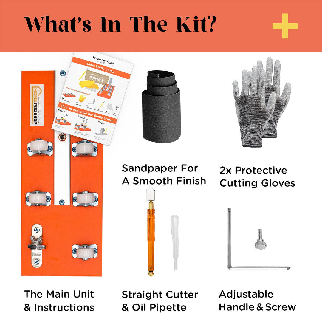 Home Pro Shop Premium Glass Bottle Cutter Kit - DIY Glass Cutter for Bottles - Beer &amp; Wine Bottle Cutter Tool with Safety Gloves &amp; Accessories (All in One)