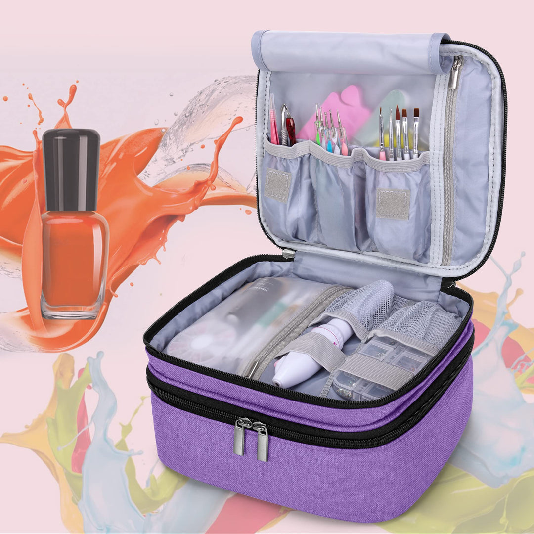Nail Polish Carrying Case - Holds 30 Bottles (15ml - 0.5 fl.oz), Double-layer Organizer for Nail Polish and Manicure Set, Purple (Bag Only)
