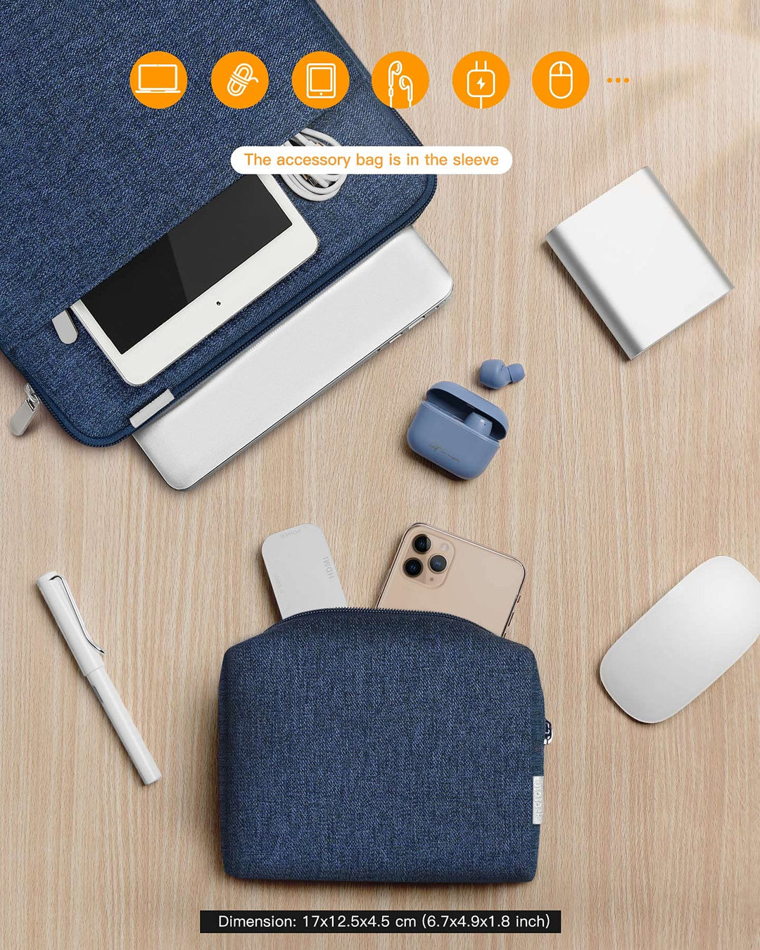 360° Protection Laptop Bag with Accessory Bag, Compatible with 13-inch MacBook Air/Pro M3 M2 M1 2016-2024, Blue