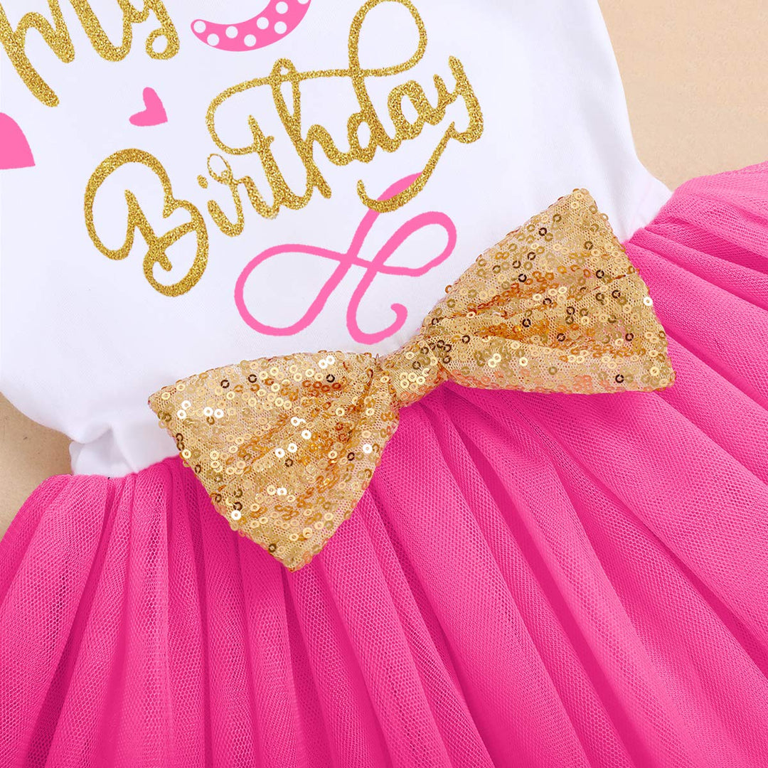 Baby Girls Newborn It&#39;s My 1st/2nd/3rd Birthday Cake Smash Shinny Printed Sequin Bow Tutu Princess Dress Hot Pink(3 Years) 3Y