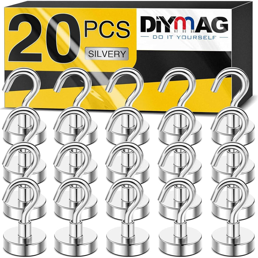 Magnetic Hooks, 30lbs+ Heavy Duty Magnetic Hooks Cruise for Hanging, Super Strong Magnet Hooks for Cruise Cabin, Refrigerator, Classroom, Magnetic Metal Hooks for Grill (Sliver, Pack of 20)