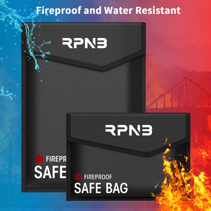 Fireproof Document Bag(2000), 2-Pack, Non-Itchy Silicone Coated Fiberglass Fire and Water Safe Bag with TPU Zipper &amp; Wider Airtight Velcro, Fireproof Bag Pouch for Valuables, Cash and Tablet