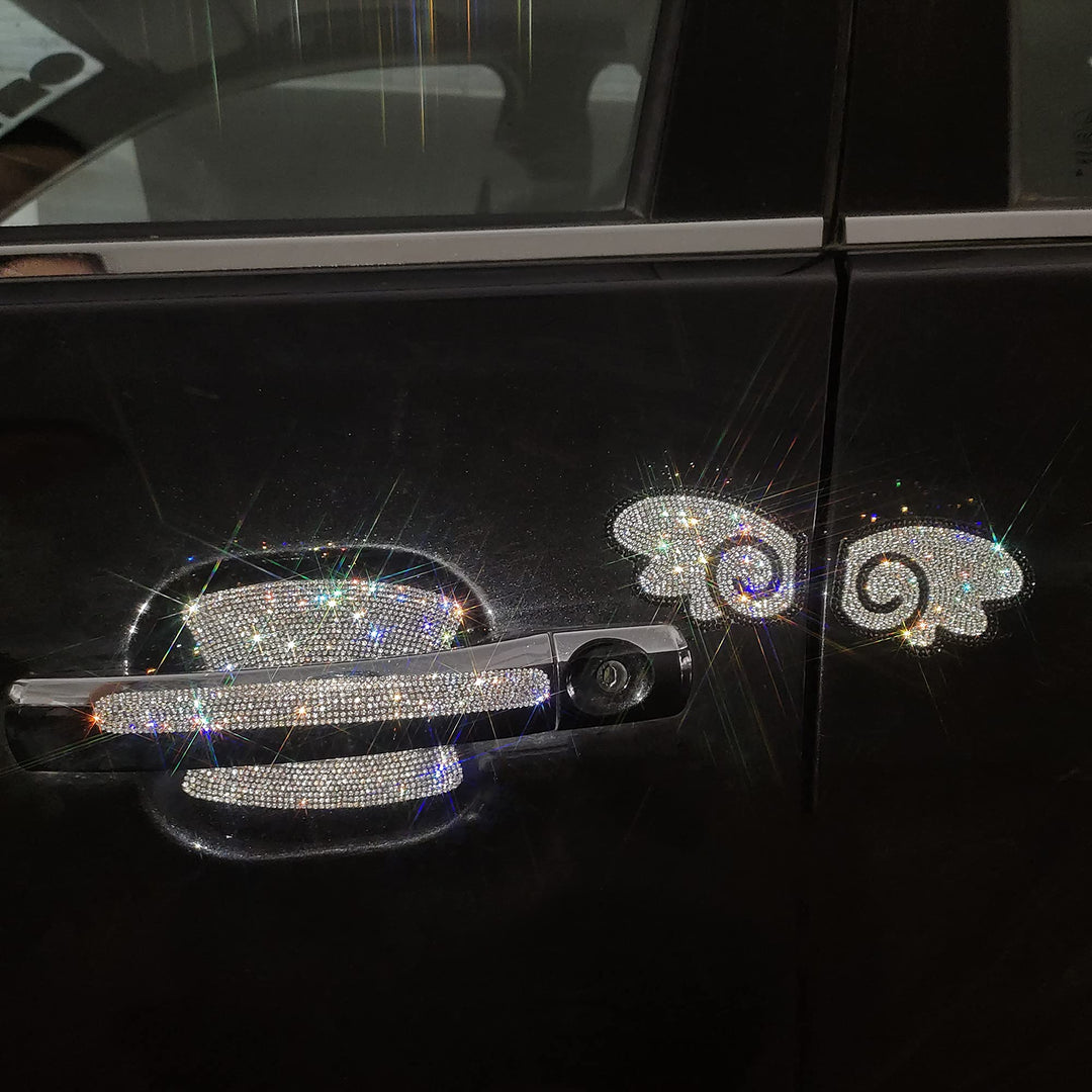 10PCS Car Rhinestone Bling Door Handle & Cups Protective Guards Reflective Trim Universal Safety Scratch Resistant Sticker Protectors,Sliver White
