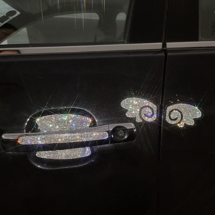 10PCS Car Rhinestone Bling Door Handle & Cups Protective Guards Reflective Trim Universal Safety Scratch Resistant Sticker Protectors,Sliver White