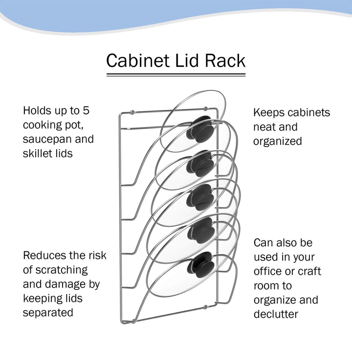 Home Lid Organizer Rack-Space Saving 5 Compartment Hanging Wall Mount Holder for Pot, Pan, or Skillet Lids-Kitchen Storage and Organization by Lavish