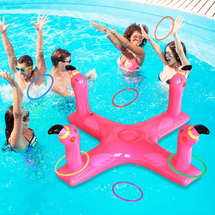 Pool Toys Inflatable Pool Ring Toss Games with 6 Rings, Flamingo Shark Pool Ring Toss Game Summer Pool Toys Party Games for Kids and Adults
