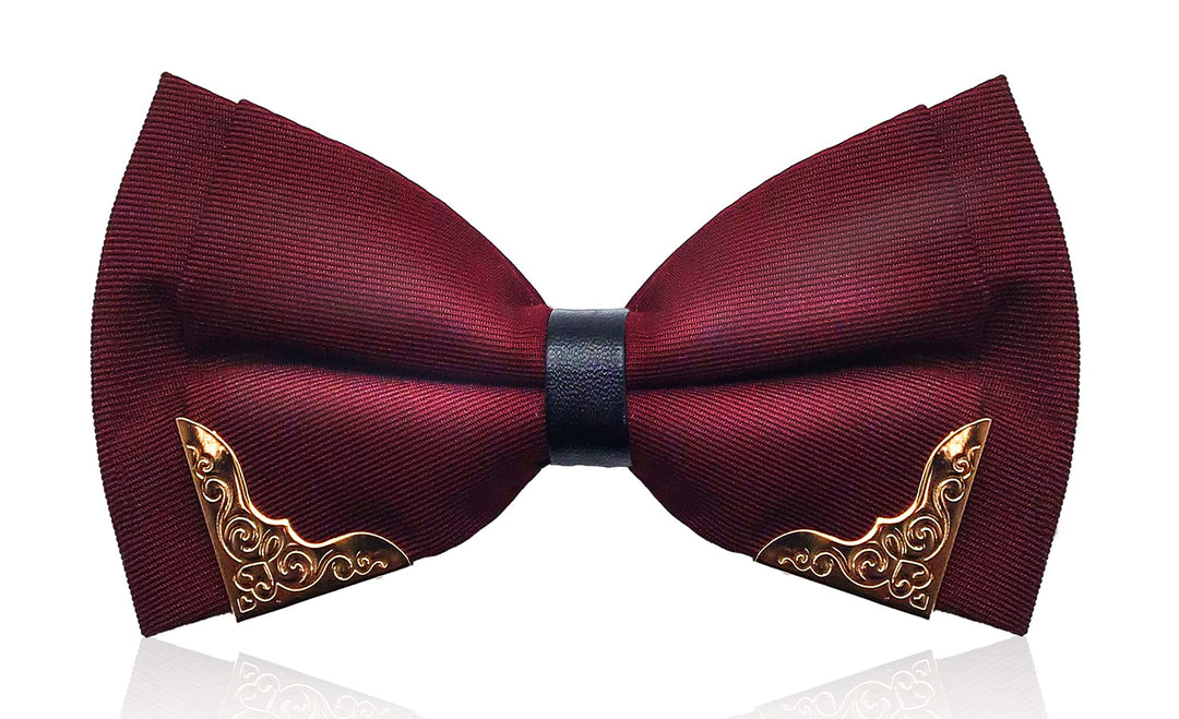 Men&#39;s Metal Pu Leather Satin Bow Ties Mal Bowtie One Size Burgundy