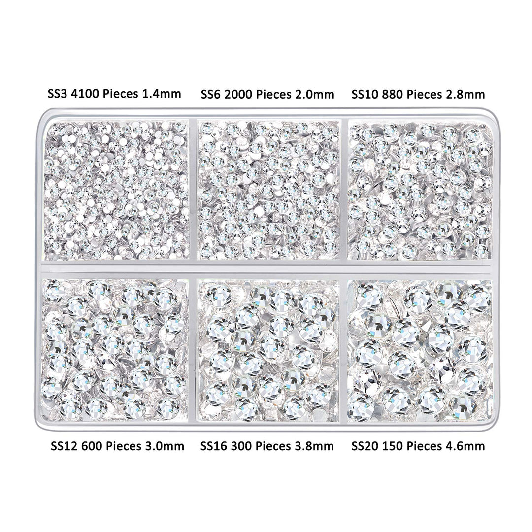 8030 Pieces Flatback Rhinestones Round Rhinestones Glass Gems Stones with 6 Mixed Sizes for Nail Art Phone Decorations Crafts DIY (8030 Pieces, 1.4-4.6 mm)