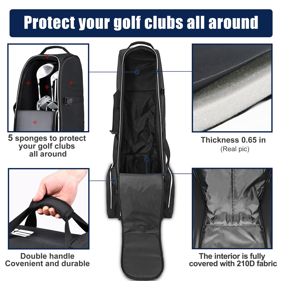 Golf Travel Bag with Wheels,Golf Travel Case for Airlines, 600D Heavy Duty Oxford -Black