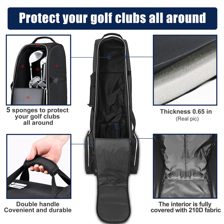 Golf Travel Bag with Wheels,Golf Travel Case for Airlines, 600D Heavy Duty Oxford -Black