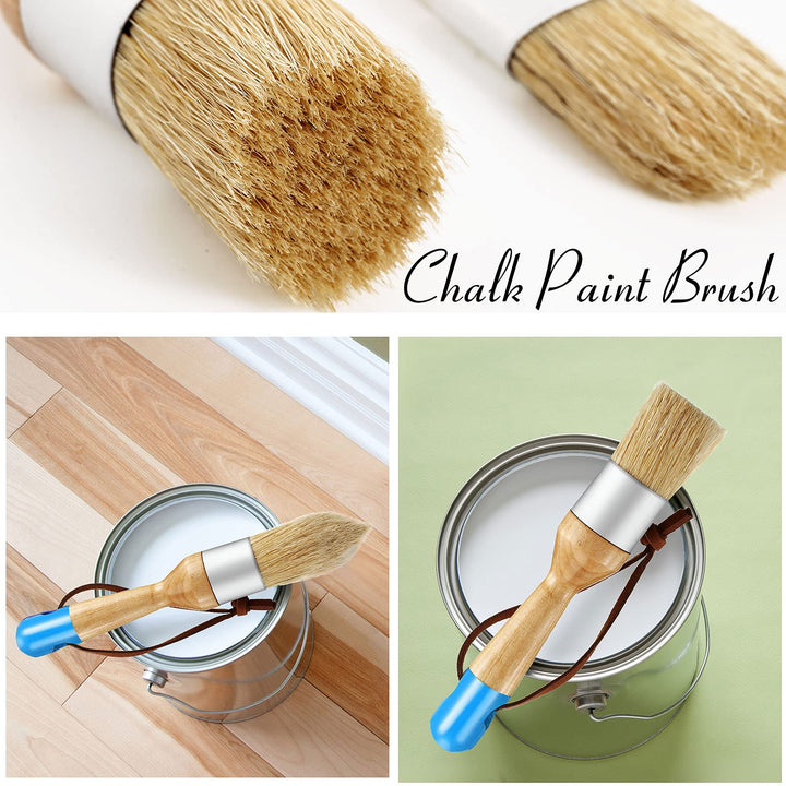 3 Pcs Chalk Paint Brushes Oval Paint Brush Chalk Paint Wax Brushes Bristle Paint Brushes for Furniture Stencils Home Decor, Including Flat Pointed and Round Chalk Paint Brushes(Blue)