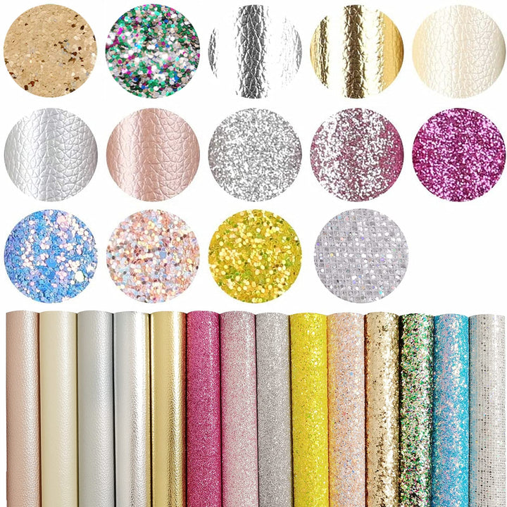28 Pieces 8x6(20cmx15cm) A5 Faux Leather Sheets,Solid Colors &amp; Glitter &amp; Leopard Pattern Faux Leather Fabric Sheets for Bows,Keychains,Hair Accessories DIY Projects