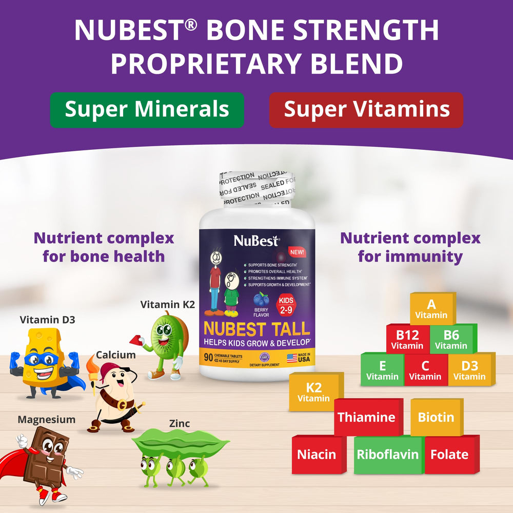 Tall Kids - Toddlers Vitamins and Kids Vitamins for Age 2 to 9 - Healthy Height Growth & Height Booster with Multivitamins & Minerals | 90 Chewable Tablets | 6 Pack